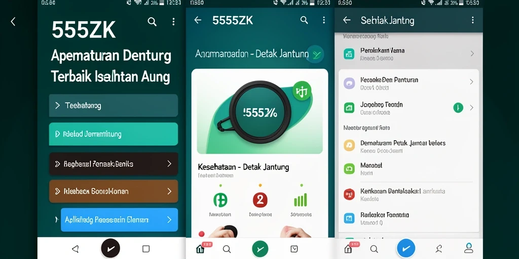 Antarmuka aplikasi 555ZK menampilkan hasil detak jantung dan grafik analisis.