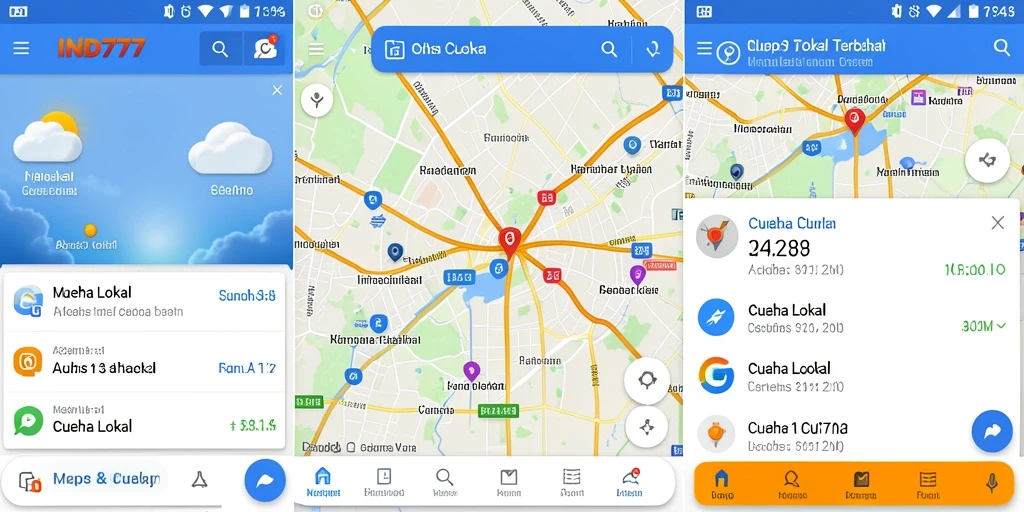 Antarmuka aplikasi IND777 menunjukkan informasi cuaca lokal dengan jelas dan informatif.